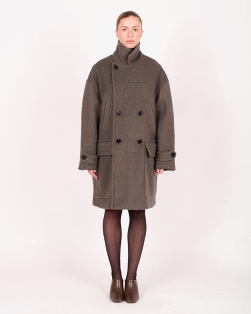 Manteau croisé en laine semi-bouclée