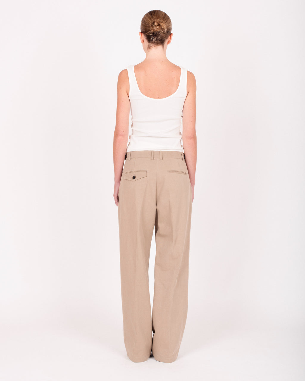Pantalon droit à taille boutonnée en coton