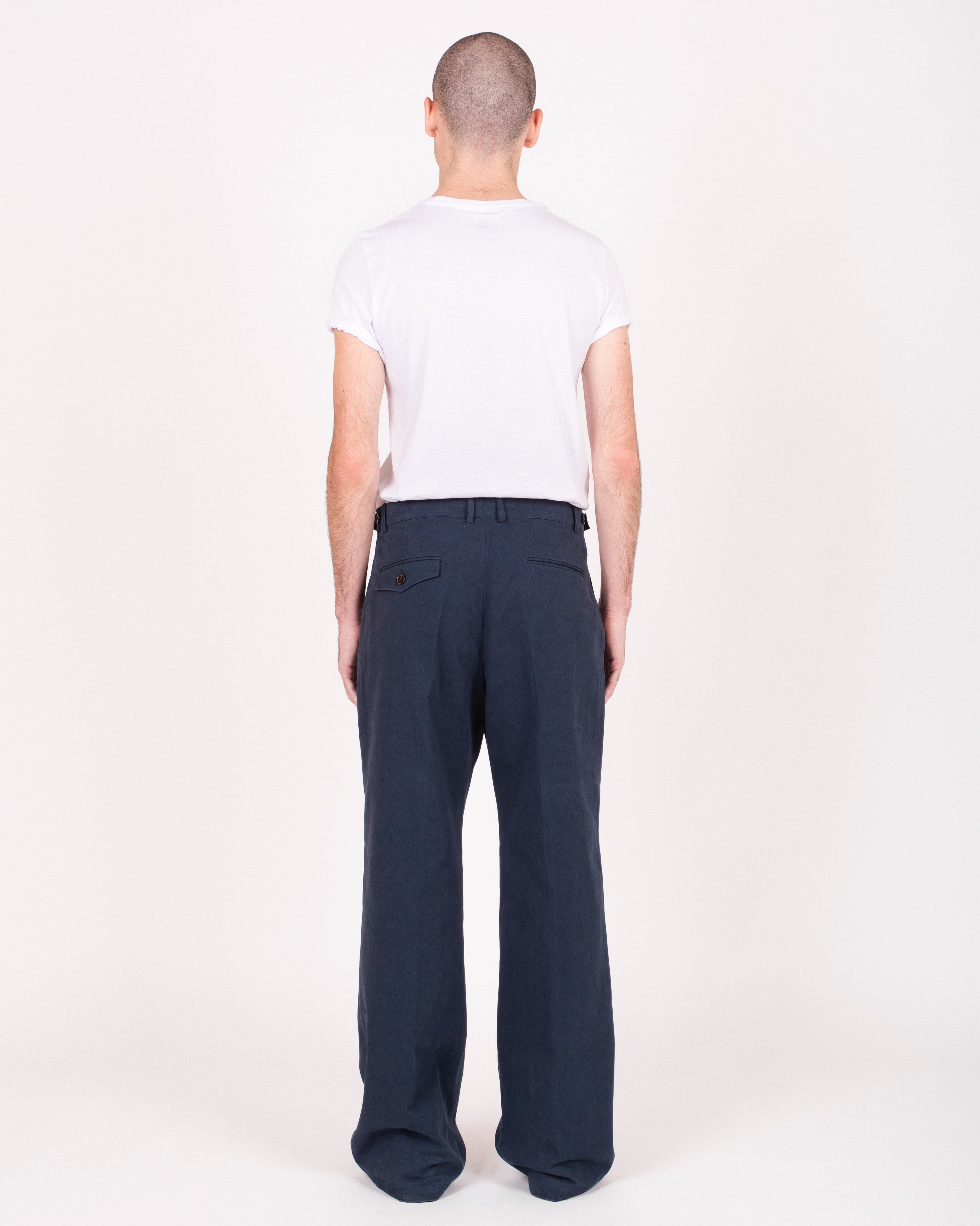 Pantalon droit à taille boutonnée en coton