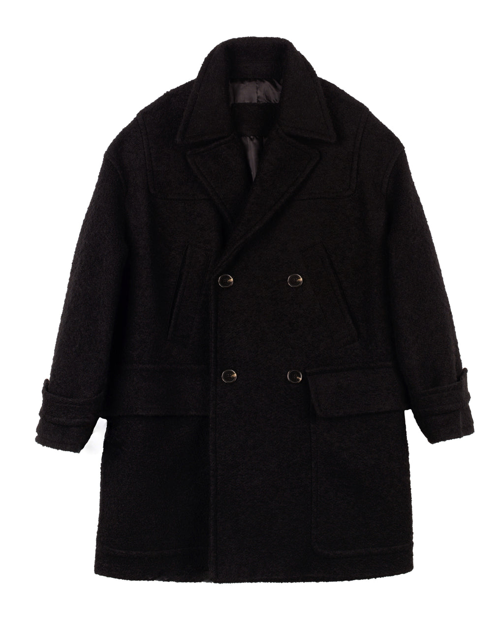 Manteau croisé en laine semi-bouclée