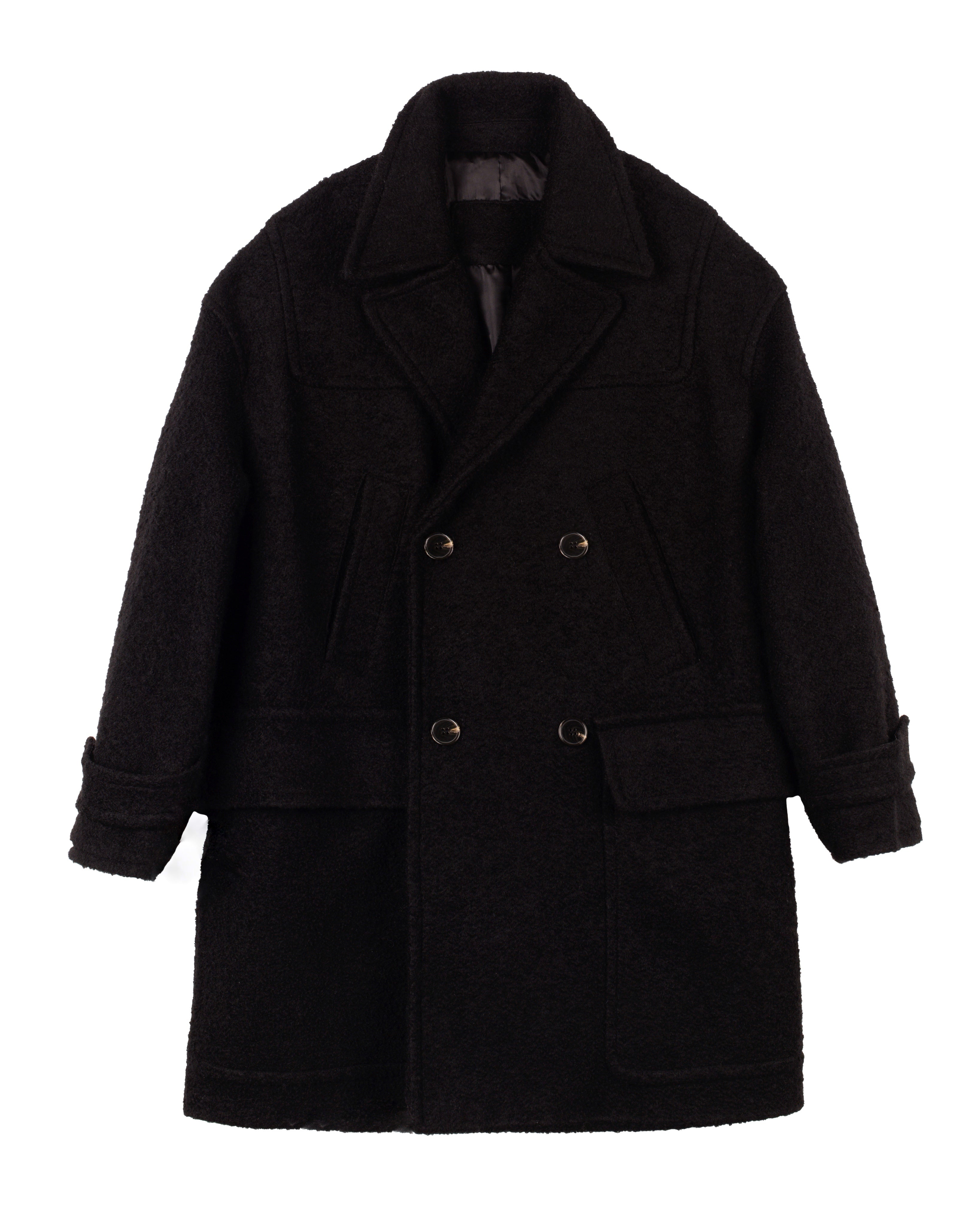 Manteau croisé en laine semi-bouclée